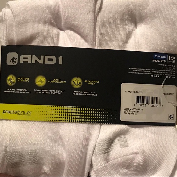 12 PAIRS AND1 Long Crew PROPLATINUM Socks 6-12.5 - Picture 6 of 8